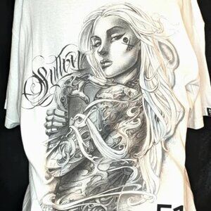 Men's Sullen T-Shirt -White Wispy Tattoo Chick